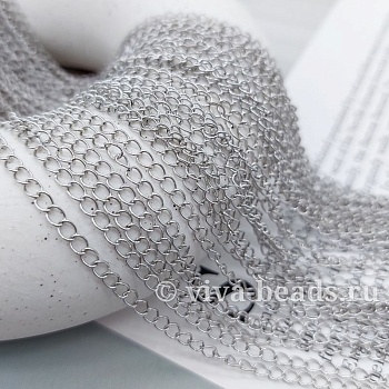 50 см Цепь панцирная ок. 3 мм толщиной, родиевое покрытие (7106-Р) купить в Воронеже | Заказать в интернет-магазине Viva Beads
