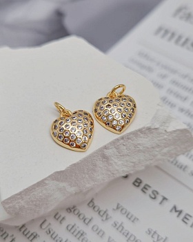 Подвеска Сердце с фианитами / цирконами 10.8x12 мм позолота 14к (8351-З) купить с доставкой по России | Интернет-магазин Viva Beads