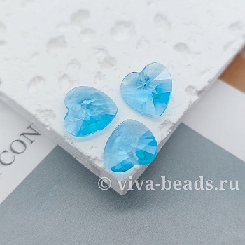 Подвеска Сердце 10 мм Aquamarine хрустальное стекло (6404-А) купить с доставкой по России | Интернет-магазин Viva Beads