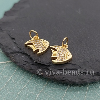 Подвеска Рыбка 12.5x11x2 мм с фианитами позолота (6514) купить с доставкой по России | Интернет-магазин Viva Beads