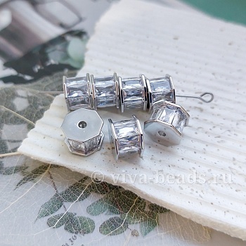 1 шт. Бусина (разделитель) 10.3x7.4 мм с фианитами род. покр. (6945-Р) купить в Воронеже | Заказать в интернет-магазине Viva Beads
