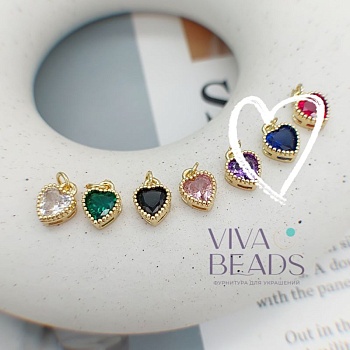 Подвеска Сердце с фианитом 8.5x7x4 мм синий, позолота (7560-СИНЗ) купить с доставкой по России | Интернет-магазин Viva Beads