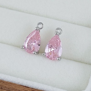 Подвеска Капля 11.6х6.5х4.2 мм с фианитом, розовый, родиевое покрытие (10224-РР) купить с доставкой по России | Интернет-магазин Viva Beads