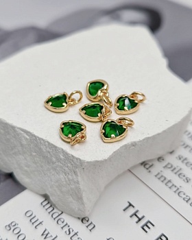 УЦЕНКА Подвеска Сердце с фианитом 6х8 мм зеленый, позолота 14К (8030-ЗЗЕЛ-УЦ)