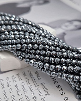 Нить 38 см Гематит, гематин 3.8-4 мм граненая бусина цвет черный (8379-4) купить в Воронеже | Заказать в интернет-магазине Viva Beads
