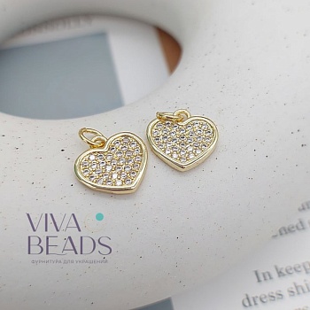 Подвеска Сердце 13х13 мм с фианитами позолота 14к светлое золото (7503-З) купить с доставкой по России | Интернет-магазин Viva Beads