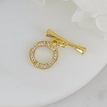 Замок тоггл круглый с фианитами, кольцо 11.7х14.2 мм позолота 14К (9485-З) замок для украшений купить с доставкой по России | Интернет-магазин Viva Beads
