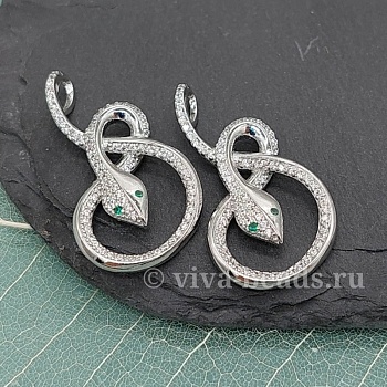 Подвеска Змейка 33x18.5 мм с фианитами родиевое покр. (6541-Р) купить с доставкой по России | Интернет-магазин Viva Beads