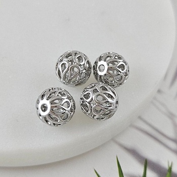 1 шт. Бусина ажурная 9.6х10 мм, родиевое покрытие (10044-Р) купить с доставкой по России | Интернет-магазин Viva Beads