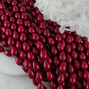 Нить 40 см Жемчуг майорка ок. 9х13 мм бусина гладкая капля, темно-красный (9742-ТКРАС) купить с доставкой по России | Интернет-магазин Viva Beads