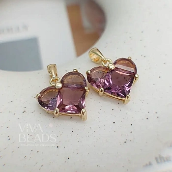 Подвеска Сердце с фианитами 14.5х14 мм сиреневый, классическое золото (6647-СИРЗ) Подвеска Сердце с фианитами 14.5х14 мм сиреневый, классическое золото (6647-СИРЗ)