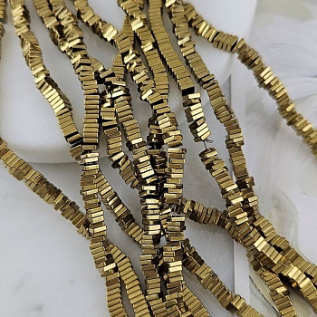 Нить 40 см Гематит, гематин ок. 3х0.9 мм бусины плоский квадрат, цвет античное золото (7896-3) для бижутерии купить с доставкой по России | Интернет‑магазин Viva Beads