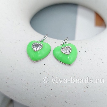 Подвеска Сердце с фианитом 12.8x11.6 мм эмаль, родиевое покр. (7327-ЗР) купить с доставкой по России | Интернет-магазин Viva Beads