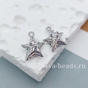 Подвеска Звезда с фианитом 11.5x9x5 мм родиевое покр. (7278) купить с доставкой по России | Интернет-магазин Viva Beads