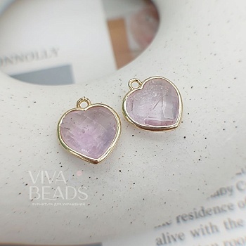 Подвеска Сердце 15х13 мм аметист лавандовый, позолота 14к (7621-З) Подвеска Сердце 15х13 мм аметист лавандовый, позолота 14к (7621-З)