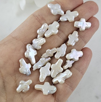 УЦЕНКА 1 шт. Жемчуг речной барокко 7-10х12-15 мм форма креста белый (4337-УЦ)