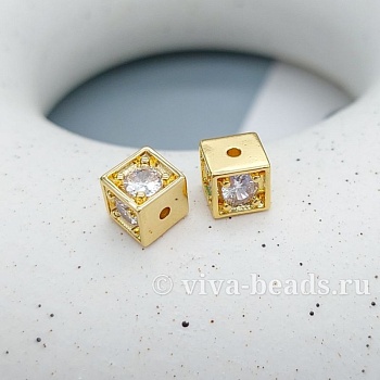 УЦЕНКА 1 шт. Бусина / разделитель / спейсер куб с фианитами 6 мм позолота (7429-З-УЦ) купить с доставкой по России | Интернет-магазин Viva Beads