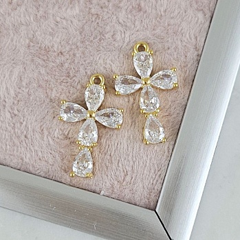 Подвеска Крест 22х13 мм с фианитами, позолота 14К (10178-З) купить с доставкой по России | Интернет-магазин Viva Beads