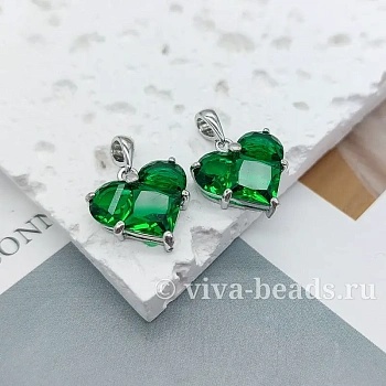 Подвеска Сердце с фианитами 14.5х14 мм родиевое покр. (6647-ЗР)