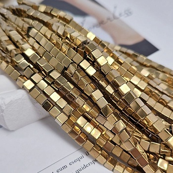 Нить 40 см Гематит, гематин 4 мм бусина куб, цвет античное золото (7977-З) для бижутерии купить с доставкой по России | Интернет‑магазин Viva Beads