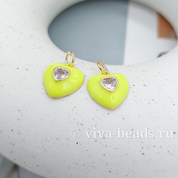 Подвеска Сердце с фианитом 12.8x11.6 мм эмаль, позолота 14к (7327-ЖЗ) купить с доставкой по России | Интернет-магазин Viva Beads