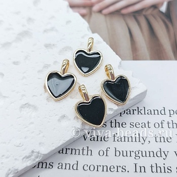 Подвеска Сердце 14.8x10 мм эмаль, позолота 14к (7170-ЗЧЕР) купить с доставкой по России | Интернет-магазин Viva Beads