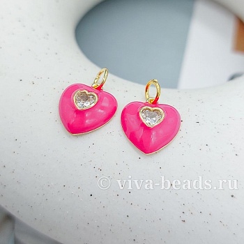 Подвеска Сердце с фианитом 12.8x11.6 мм эмаль, позолота 14к (7327-РЗ) купить с доставкой по России | Интернет-магазин Viva Beads
