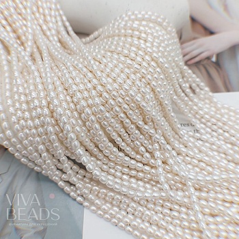 Нить 39-40 см Жемчуг Майорка рис 3.6-3.8х4.7-5 мм белый ивори (7468) купить с доставкой по России | Интернет-магазин Viva Beads