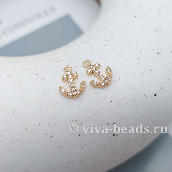Подвеска Якорь с фианитами 9.7х6.8 мм позолота (7363-З) купить с доставкой по России | Интернет-магазин Viva Beads