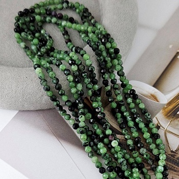 Нить 39 см Цоизит с рубином 3 мм граненая бусина (6003) купить в Воронеже | Заказать в интернет-магазине Viva Beads
