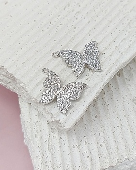 Подвеска Бабочка 20х18 мм с фианитами родиевое покр. (8176-Р) купить с доставкой по России | Интернет-магазин Viva Beads