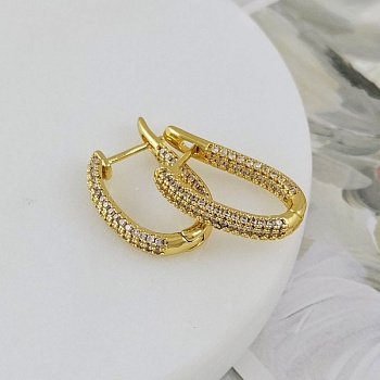 Швензы кольца с замком 21х3.3 мм с фианитами, позолота 14К (10143-З) швензы для серег купить с доставкой по России | Интернет-магазин Viva Beads