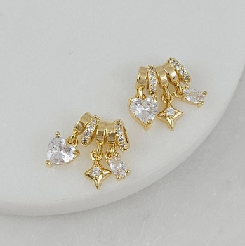 Сет подвесок на бейле 15.5х12 мм с фианитами, позолота 14К (10191-З) купить с доставкой по России | Интернет-магазин Viva Beads