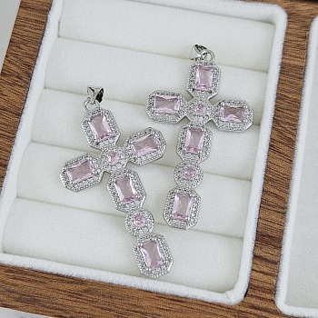 Подвеска Крест с фианитами 45.7х26.2 мм родиевое покрытие, светло-розовый (9507-СРОЗР) купить с доставкой по России | Интернет-магазин Viva Beads