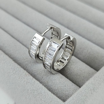 УЦЕНКА Швензы конго, бублики с фианитами 20х5 мм, родиевое покрытие (10086-Р-УЦ)