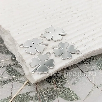 Подвеска Клевер 14х11 мм родиевое покрытие (6856-Р) купить с доставкой по России | Интернет-магазин Viva Beads