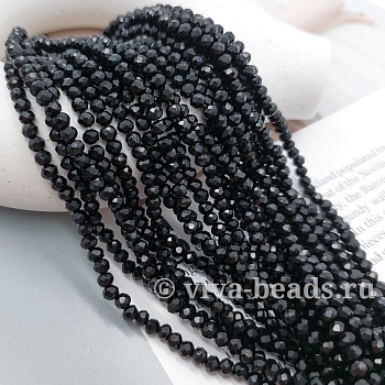 Нить 40 см Хрустальные бусины ок. 4-4.3x3-3.3 мм цвет черный, граненый рондель (5434) купить в Воронеже | Заказать в интернет-магазине Viva Beads
 Нить 40 см Хрустальные бусины ок. 4-4.3x3-3.3 мм цвет черный, граненый рондель (5434) купить в Воронеже | Заказать в интернет-магазине Viva Beads