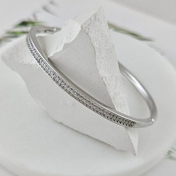 Браслет жесткий 63х55х3.8 мм, родиевое покрытие (10032-Р) купить с доставкой по России | Интернет-магазин Viva Beads