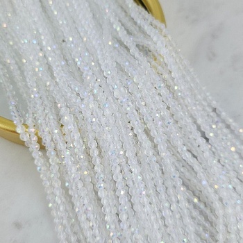 Нить 36 см Бусины стеклянные ок. 3 мм, граненый шар, прозрачный АВ (8466-3-ПРОЗАВ) купить с доставкой по России | Интернет-магазин Viva Beads