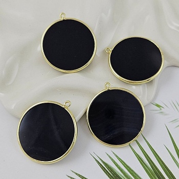 Подвеска круглая 33.6х30.3 мм черный агат, позолота 14К (9999-З) купить в Воронеже | Заказать в интернет-магазине Viva Beads
