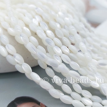 Нить 19 см Перламутр натуральный 6.8-7х3.8-4 мм бусины рис, белый (5504-4) для бижутерии купить с доставкой по России | Интернет‑магазин Viva Beads