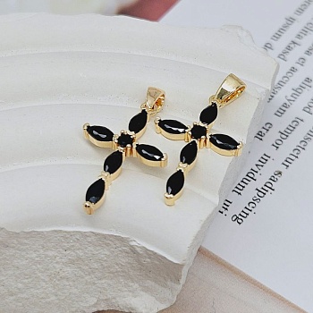 Подвеска Крест с фианитами 22х14 мм черный, позолота 14К (6418-ЧЗ) Подвеска Крест с фианитами 22х14 мм черный, позолота 14К (6418-ЧЗ)