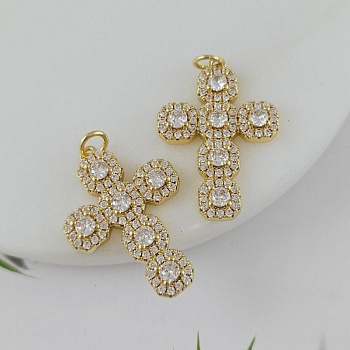 Подвеска Крест 27x18.5x4 мм с фианитами, позолота 18К (7544-З)