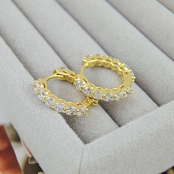 УЦЕНКА Швензы кольца, бублики, конго 17х19.8х3 мм с фианитами, позолота 14К (9707-З-УЦ)