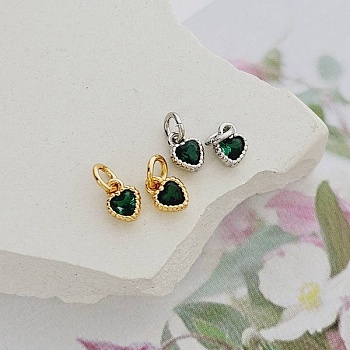 Подвеска Сердце мини с фианитом 5.7x4 мм Изумрудно-зелёный родиевое покрытие (8765-ИЗР)