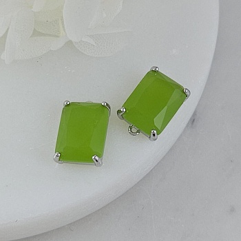 Подвеска прямоугольная с кристаллом 13.5x9 мм, родиевое покрытие, зеленый (10216-Р-ЗЕЛ) купить с доставкой по России | Интернет-магазин Viva Beads