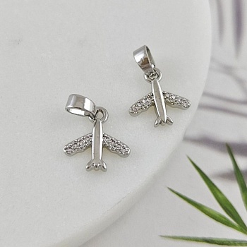 Подвеска Самолет с фианитами 11.6х10.9 мм, родиевое покрытие (10040-Р) купить с доставкой по России | Интернет-магазин Viva Beads