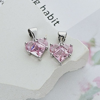 Подвеска Сердце 10 мм с фианитами, розовый, родиевое покр. (8350-РР)