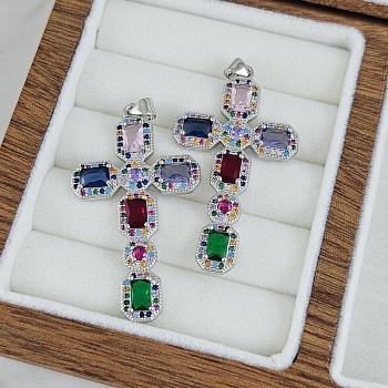 Подвеска Крест с фианитами 42.5х24.7 мм, микс цветов, родиевое покрытие (9507-МИКСР) купить с доставкой по России | Интернет-магазин Viva Beads