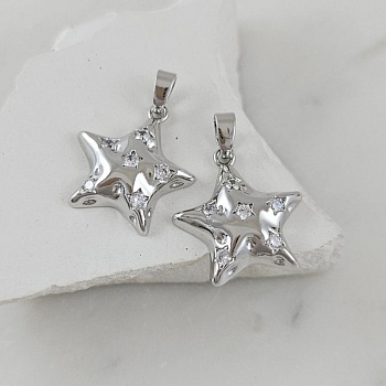 Подвеска Звезда 18.3x17 мм с фианитами, родиевое покрытие (10115-Р) купить с доставкой по России | Интернет-магазин Viva Beads